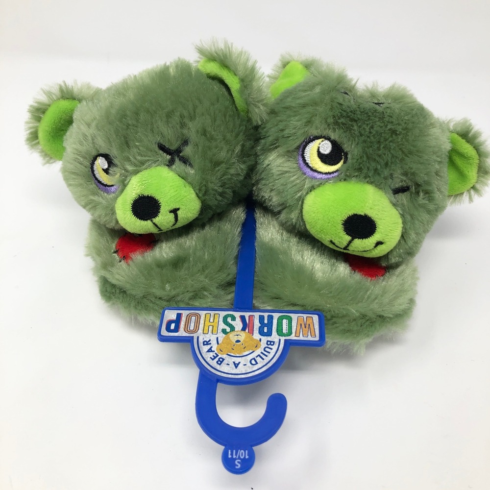 Build A Bear Workshop Zombear Green Plush Slippers Kids Size Small 10/11 Zombie